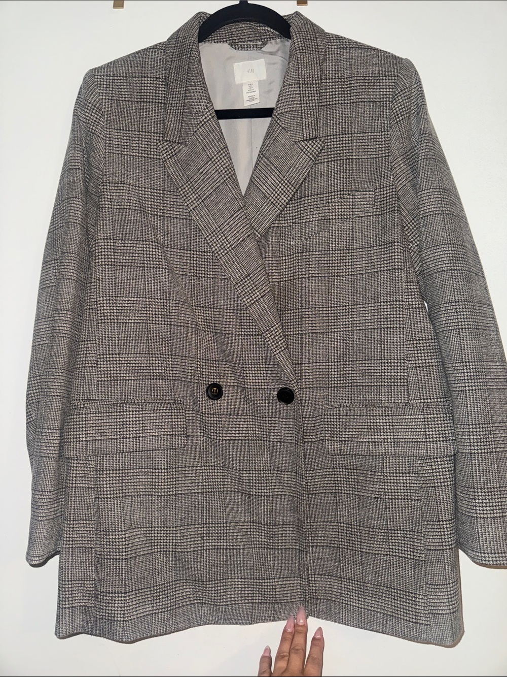 H&M Brown Oversized Plaid Double-Breasted Blazer